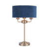 Sorrento 3 Light Table Lamp Antique Brass & Blue Shade Laura Ashley