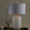 Helicon Table Lamp Grey Ribbed Glass and Antique Brass With Shade