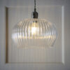 Bright Nickel Plate & Clear Ribbed Glass Pendant Light