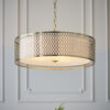 Cordero 3 Light Pendant Gold Effect Plate, White Fabric & Frosted Glass