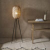 Zaire 1 Light Floor Natural Linen, Natural Bamboo & Matt Black