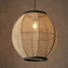 Zaire 1 Light Pendant Natural Linen, Dark Plywood & Matt Black