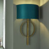 Antique Gold Leaf & Teal Satin Fabric Wall Light
