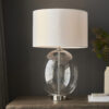 Bright Nickel Plate & Clear Glass With Vintage White Fabric Table Light