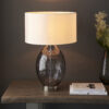Grey Tinted Glass, Bright Nickel Plate With Vintage White Fabric Table Light