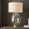 Satin Brass Plate & Clear Glass With Vintage White Fabric Table Light