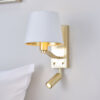 Harvey 2 Light Wall Brushed Satin Gold Finish & Vintage White Fabric