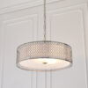Cordero 3 Light Pendant Satin Nickel Plate, White Fabric & Frosted Glass