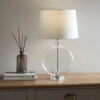Gideon 1 Light Table Clear Glass, Nickel Plate & White Linen Fabric