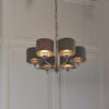 Highclere 6 Light Pendant Bright Nickel Plate & Charcoal Fabric