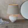 Mrs & Cici 1 Light Table Matt White Ceramic & Grey Linen Mix Fabric