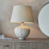 Mrs & Cici 1 Light Table Matt White Ceramic & Ivory Linen Mix Fabric