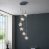 Mesmer 6 Light Pendant Chrome Plate, Clear Glass With Clear Glass Beads