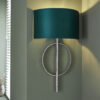 Antique Silver Leaf & Teal Satin Fabric Wall Light