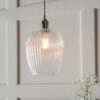 Bright Nickel Plate & Clear Ribbed Glass Pendant Light