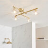 Satin Brass Plate & Clear Ribbed Glass Bathroom Semi flush Light