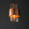 Hammered Copper Plate & Textured Clear Glass Pendant Light