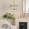 Sorrento 3 Light Chandelier Matt Antique Brass and Green With Shade Laura Ashley